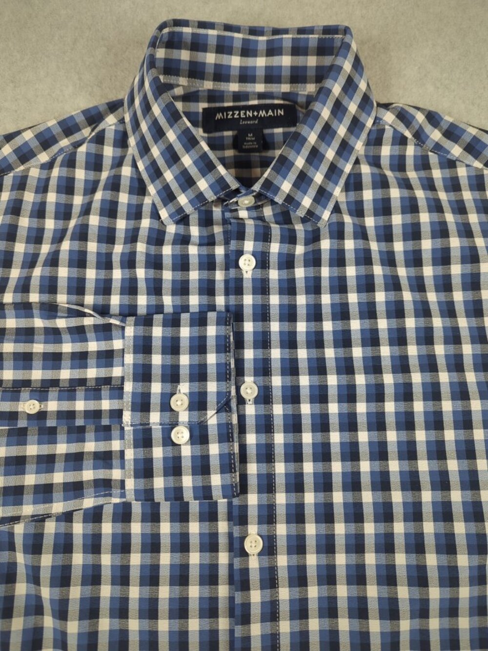 Mizzen+Main Leeward Trim Fit Shirt Men's Medium Blue Performance Stretch